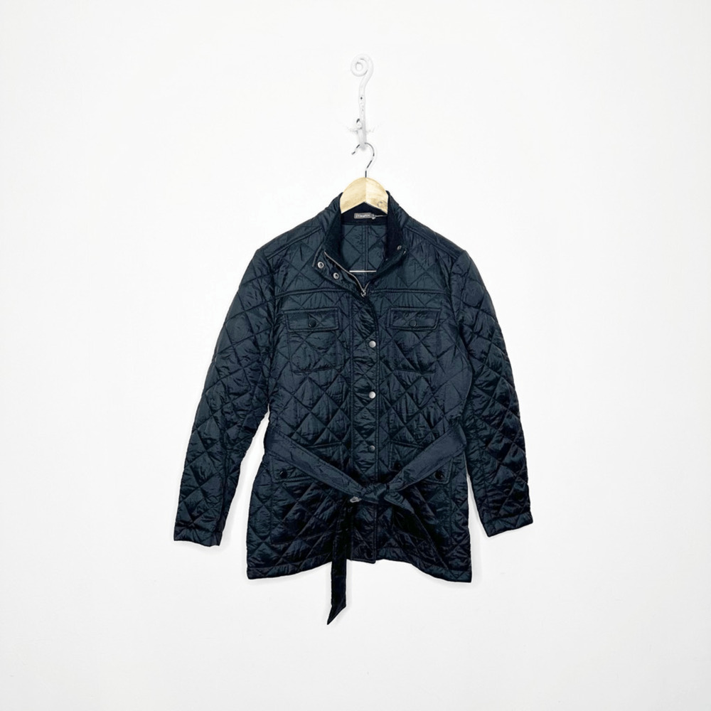 J. MCLAUGHLIN Slayton Quilted Belted Jacket Black zip insultated barn womens S